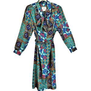 Ann Kirk Petite Vintage 80s Mosaic Tile Print Dress